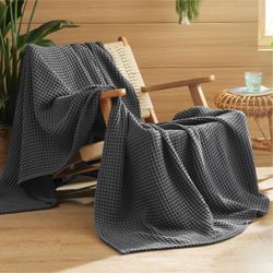 New Bedsure Cotton Waffle Throw Blanket Dark Grey 50x70