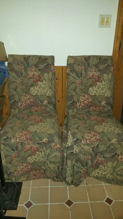 2 slip covered Parsons chairs