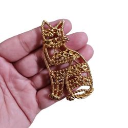 Vintage 80s Gold Toned AJC Filigree Cat Brooch