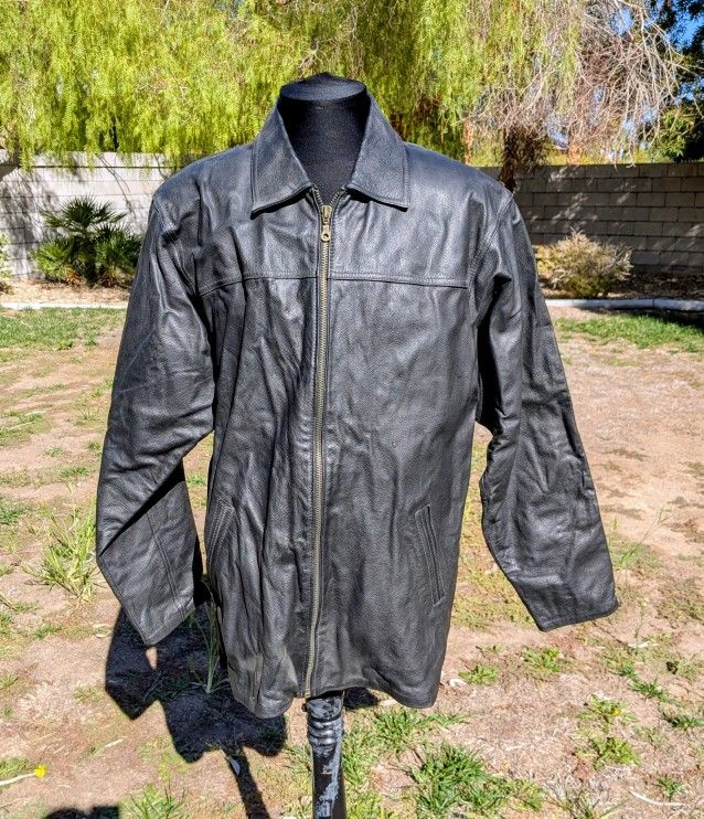 Vintage 90's Cuero Legitimo Black Leather Zip-Up Womens 4XL Jacket Coat EUC