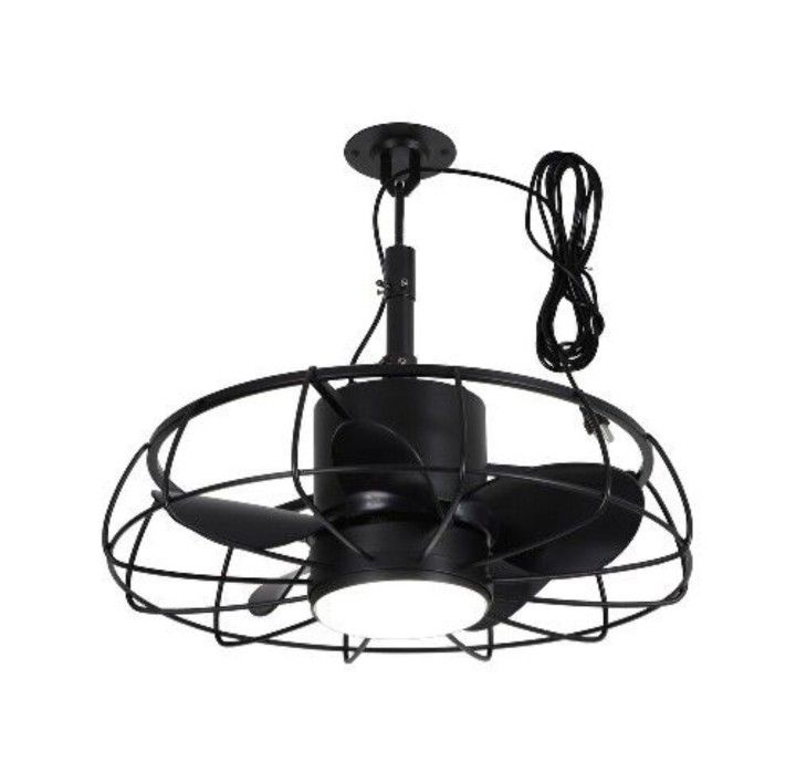 new inbox 20" Industrial Black Wet Outdoor Caged Ceiling Fan with Light and Remote
