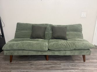 Green Sofa Bed + 2 Matching Bar Stools – 3 Piece Set