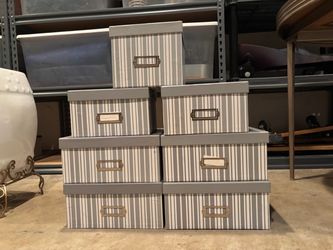 Gray Striped Storage Boxes with Lids – Set of 6