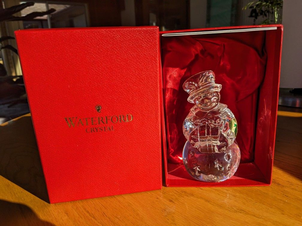 Waterford Crystal Snowman Holding Present