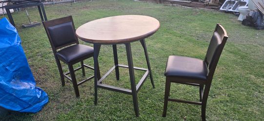 Real Solid Wood Round Table with two Chairs