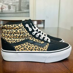 Vans Sk8-Hi Leopard Print High Top Sneakers Black Suede Womens 7.5 #721356