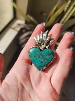 Silver and turquoise sacred heart cocktail ring