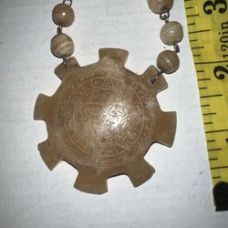 Vintage Sand Colored Carved Centerpiece with Unique Beads Necklace