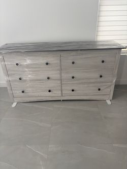 Grey-White Washed 6 Draw Dresser