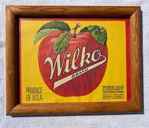RARE Vintage 1940s Wilko Brand Apple Crate Label – Custom Framed Lithograph – MCM farmhouse decor