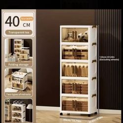 plastics [Large Capacity Foldable]5 Tier Wheeled Storage