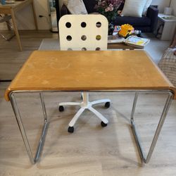 Modern Waterfall Plywood Desk w/ Chrome Legs – Minimal & Sturdy 