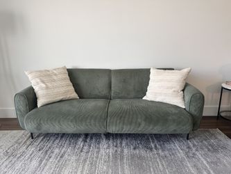 Modern Green Corduroy Sofa – Excellent Condition