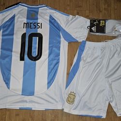 2024/2025 Argentina home soccer kit Messi #10 kids & Adult size set

Comes with jersey Short sleeve short and match socks 

Kids size in stock:
#24 6/