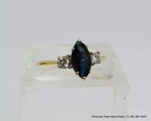  14k Yellow Gold Marquise Blue Sapphire Round Diamonds Ring Size 7   