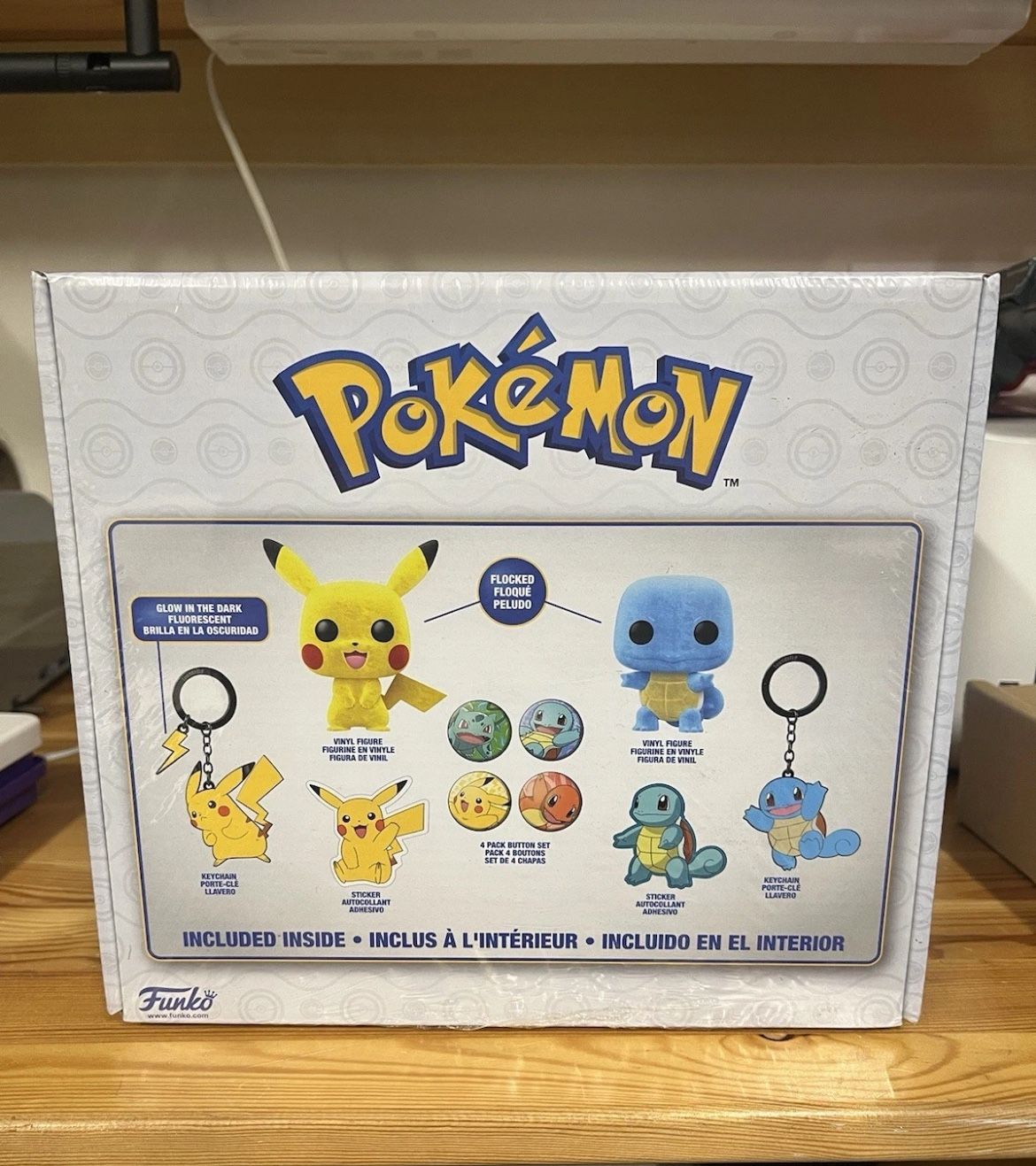 Pokemon GameStop Flocked Squirtle Pickachu Funko Pop Box