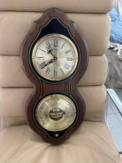 Bulova France Wood Quartz Clock Wall Hanging Weather Barometer Vintage 11w x 23h x3d