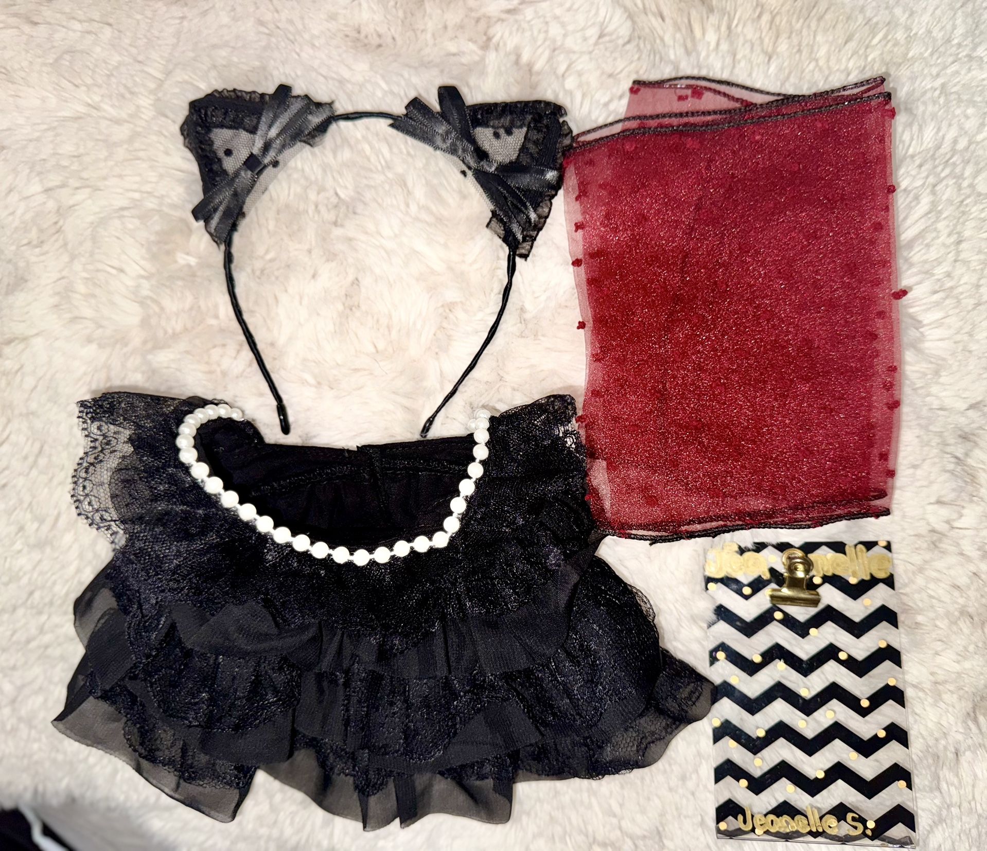 Labubu outfit  38cm Doll - Lace black layered chiffon dress  with cute headband