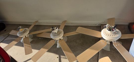 White Ceiling Fans with Wood Blades – Set of 4