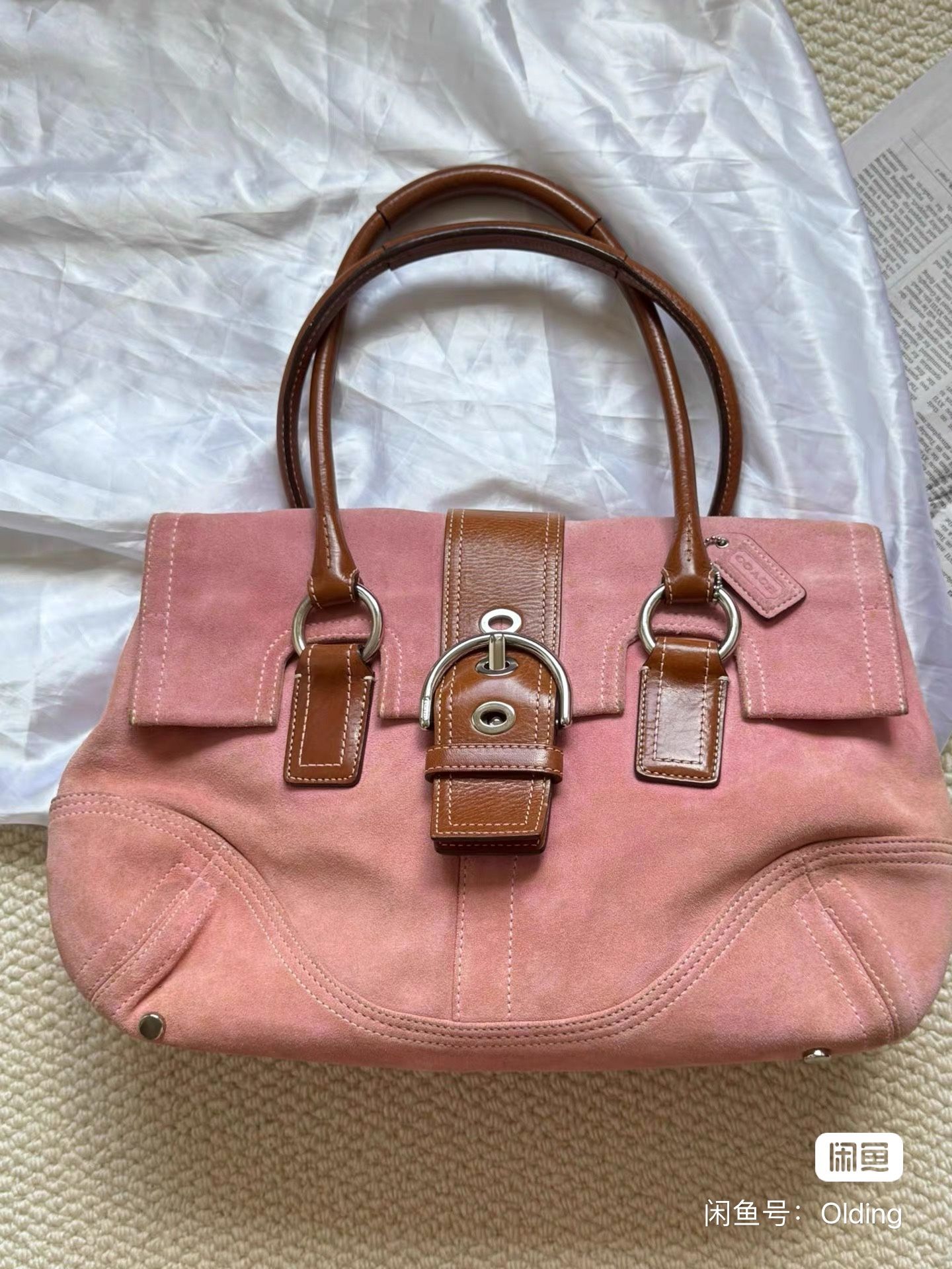Coach Vintage Baby Pink Can Put A iPad Suede Bag School Bag