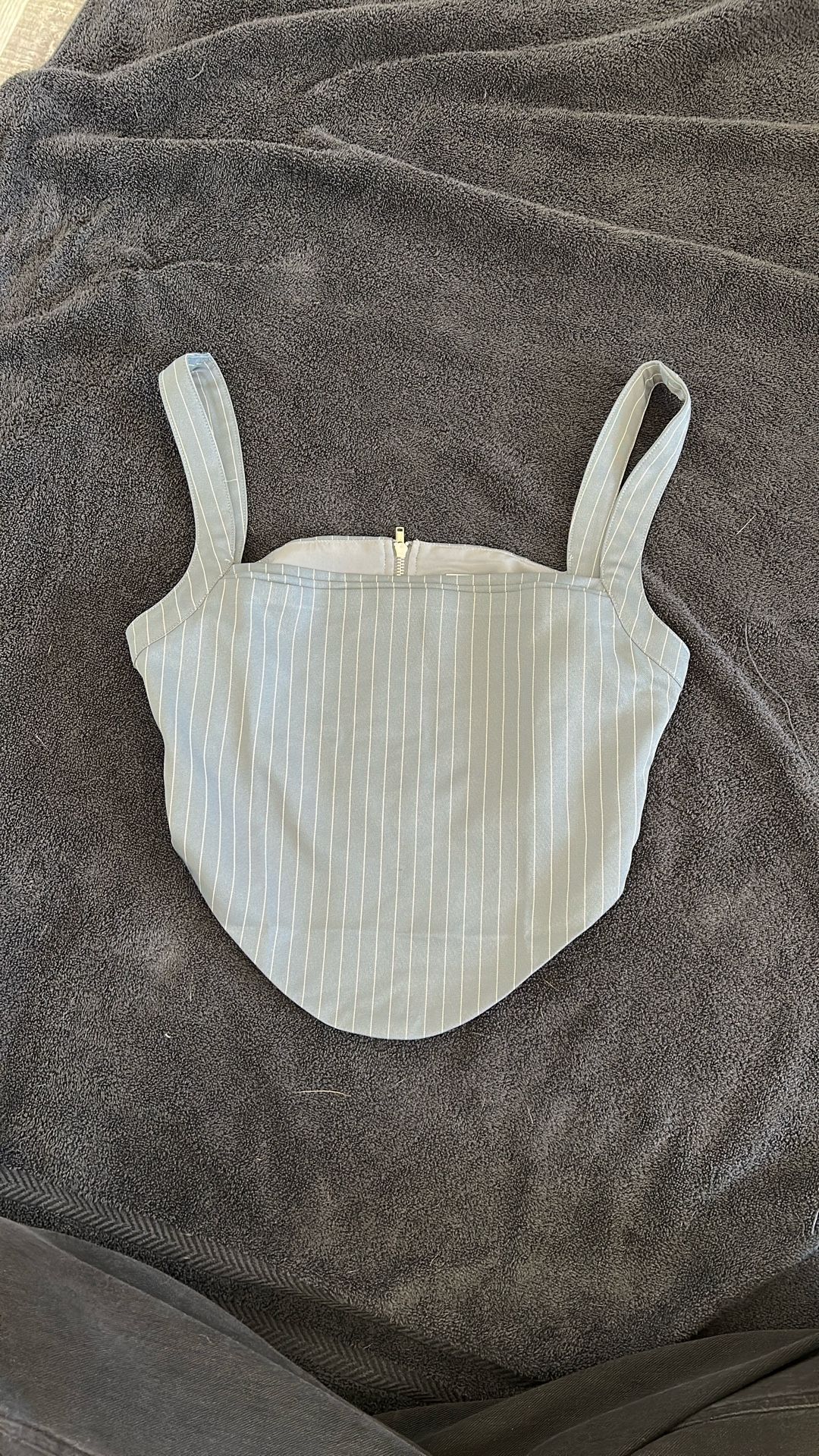 Blue/white striped women’s corset crop/tank top