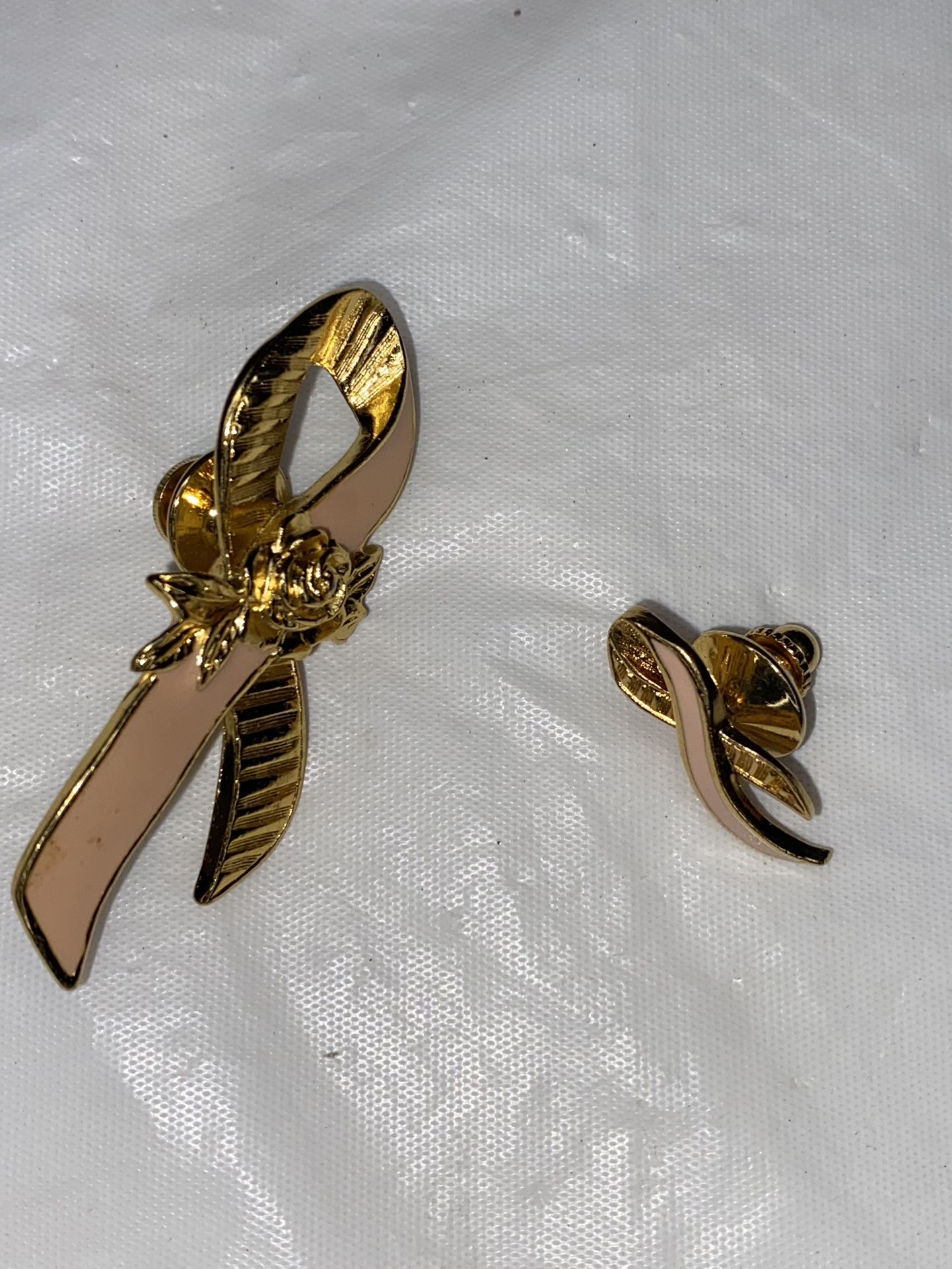 2 Pink Breast Cancer Ribbon Pin Gold Tone Rose Avon Brooch