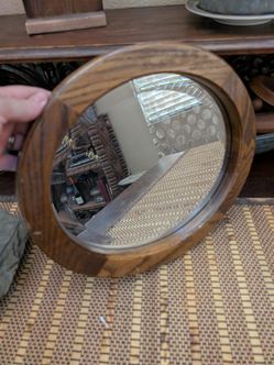 Oval Oak Wood Framed Beveled Edge Mirror