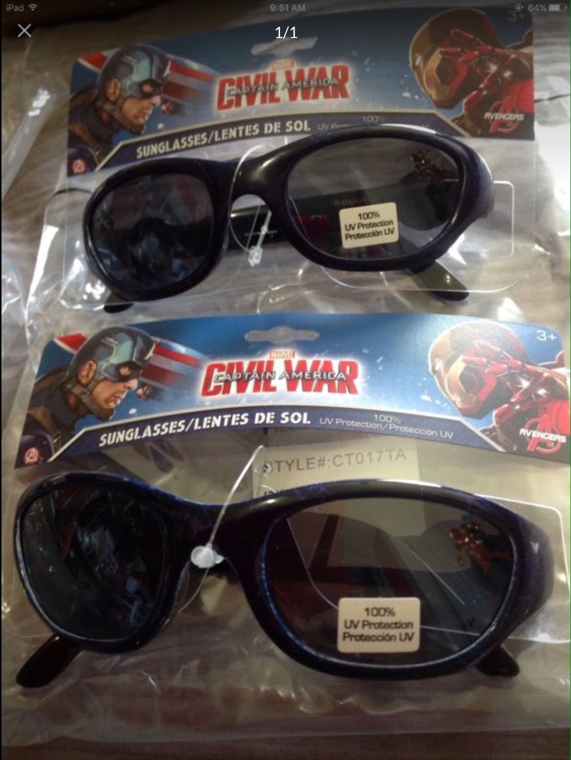 2-Marvel CAPTAIN AMERICA Boys Sunglasses, Brand New in original package