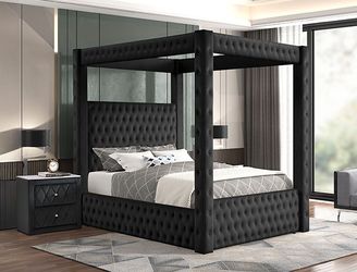 💥New BLACK Upholstered CANOPY Bed Frame King Queen $10 DOWN