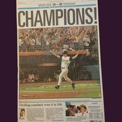 Marlins 1997 World Series championship original newspaper front page
