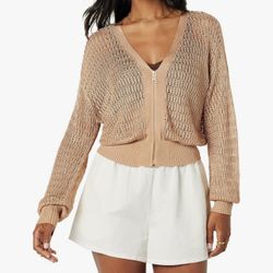 Brand New Long Sleeve Crocheted Zip Up Cardigan 
