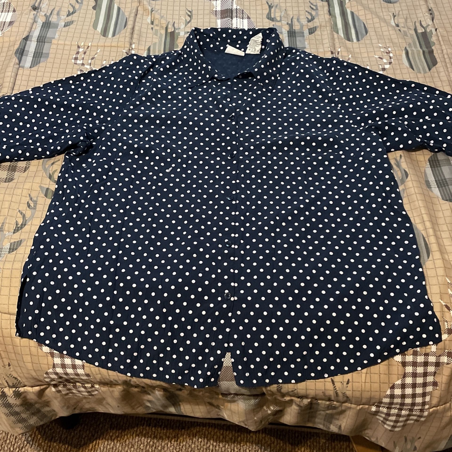 Ladies Navy Blue Polka Dot Button Front Top Tunic Size 22w/24w