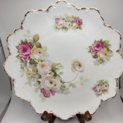 Vintage R.C. Malmaison Bavaria 9" Plate Scalloped Gold Edge Roses Textured Glaze
