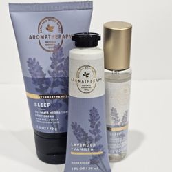 Bath And Body Works Aromatherapy Lavendar Vanilla Sleep Body Cream, Hand Lotion And Essential Oil Travel Set 