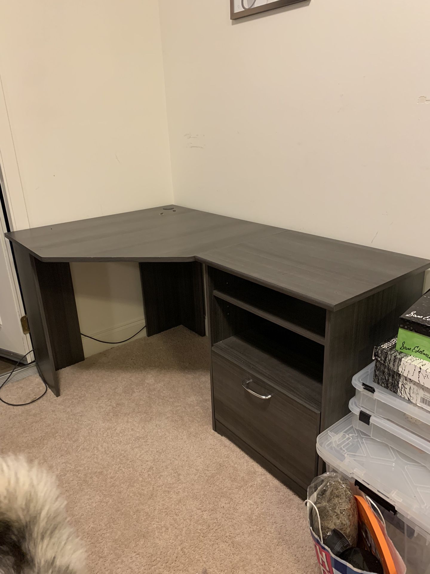 Vintage Grey Corner Desk With Storage, Excellent Condition