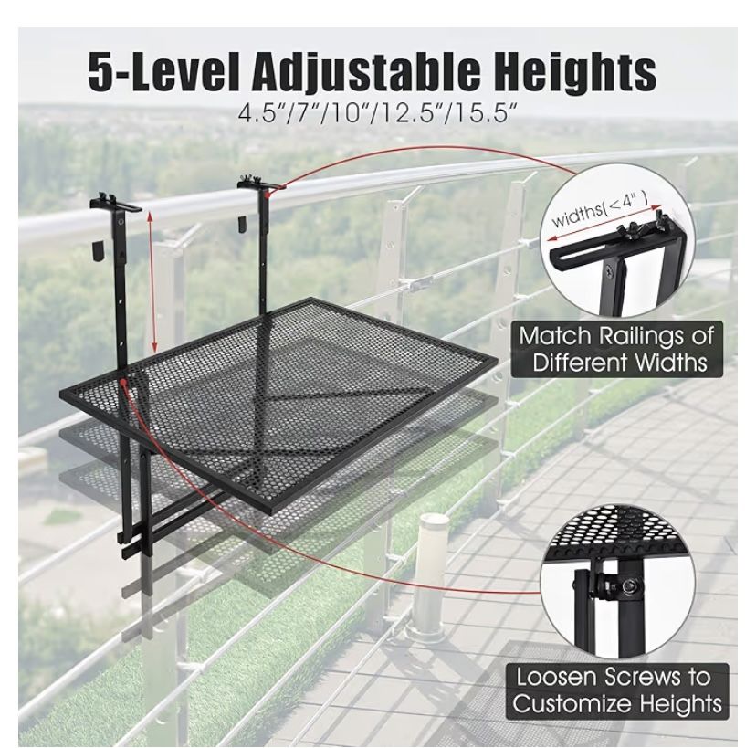 Adjustable balcony table