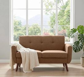 New -56" W Loveseat Sofa, Mid Century Modern Decor Love Seat Couches for Living Room, Button Tufted Upholstered Small Couch for Bedroom, Solid and Eas