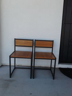 Wood and Metal Dining Chairs – Set of 2