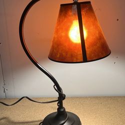 Curved Arm Table Lamp with Textured Shade