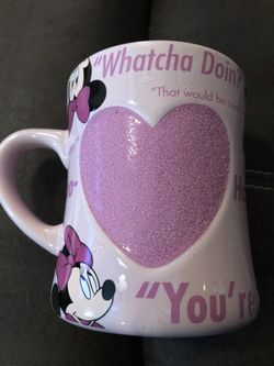 Minnie Mouse Disney Parks Glitter Heart 3D Whatcha Doin So Sweet Hi Mug Cup
