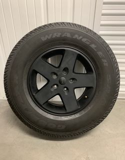 Jeep Wrangler Stock Tires & Customized Powder Coated Rims set of 5. 300 miles