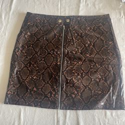 Shinestar Snake Print Mini Skirt Size L Brown Faux Leather Pockets Full Zip