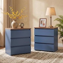 Nightstands Set of 2, Small Nightstand with 3 Drawers for Bedroom Nightstand Set of 2 for Bedroom, Handless Bedside Table with Silent Design, Side End