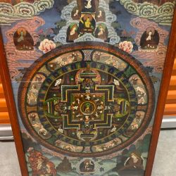 Exquisite Traditional Tibetan Silk Thangka with Mandala & Deities – Framed, Vibrant Colors, Excellent Condition