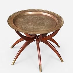 Vintage Hollywood Regency Style Brass Tray-Top Folding Side Table, c.1970's - Delivery Available