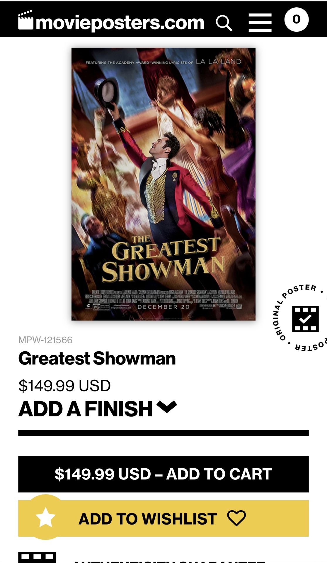 Official Greatest Showman Movie Poster