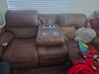 Brown Reclining Loveseat with Console