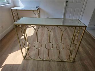 Gold Metal Console Table with Mirror Top