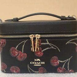 VALENTINES DAY GIFT SOLD OUT! Authentic Coach CDC13 cosmetic case black with red cherry