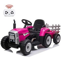 12V Kids Ride On Car Electric Tractor with Trailer for Toddlers